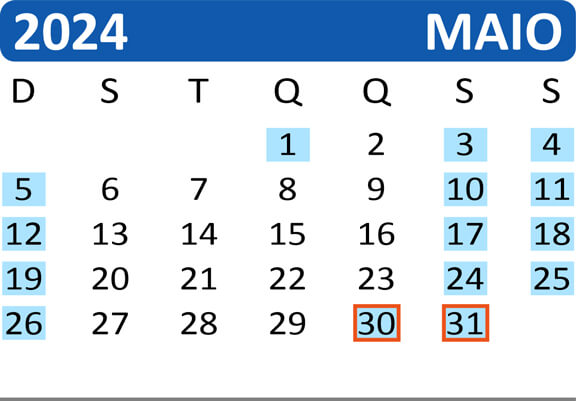 Calendário de Saídas do Passeio de Trem de Curitiba a Morretes no mês de Maio