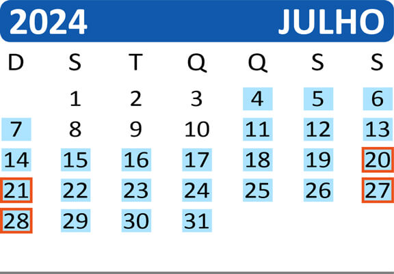 Calendário de Saídas do Passeio de Trem de Curitiba a Morretes no mês de Julho